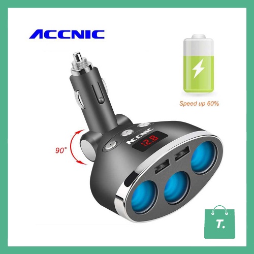 ACCNIC CAR CHARGER WITH 3 LIGHTER PORT - BLACK