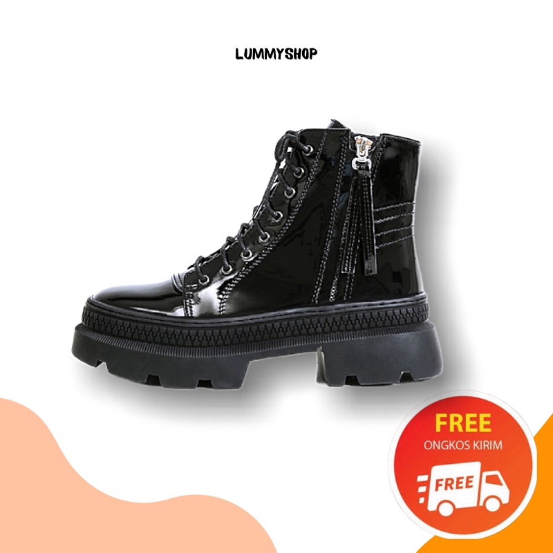LUMMYSHOP SEPATU WANITA BOOTS MARTIN SPARTA RESLETING GLOSSY IMPORT PREMIUM