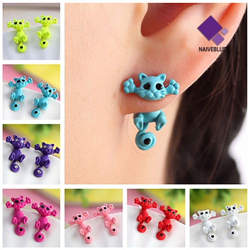 Anting Stud Desain Kartun Hewan Kucing 3D