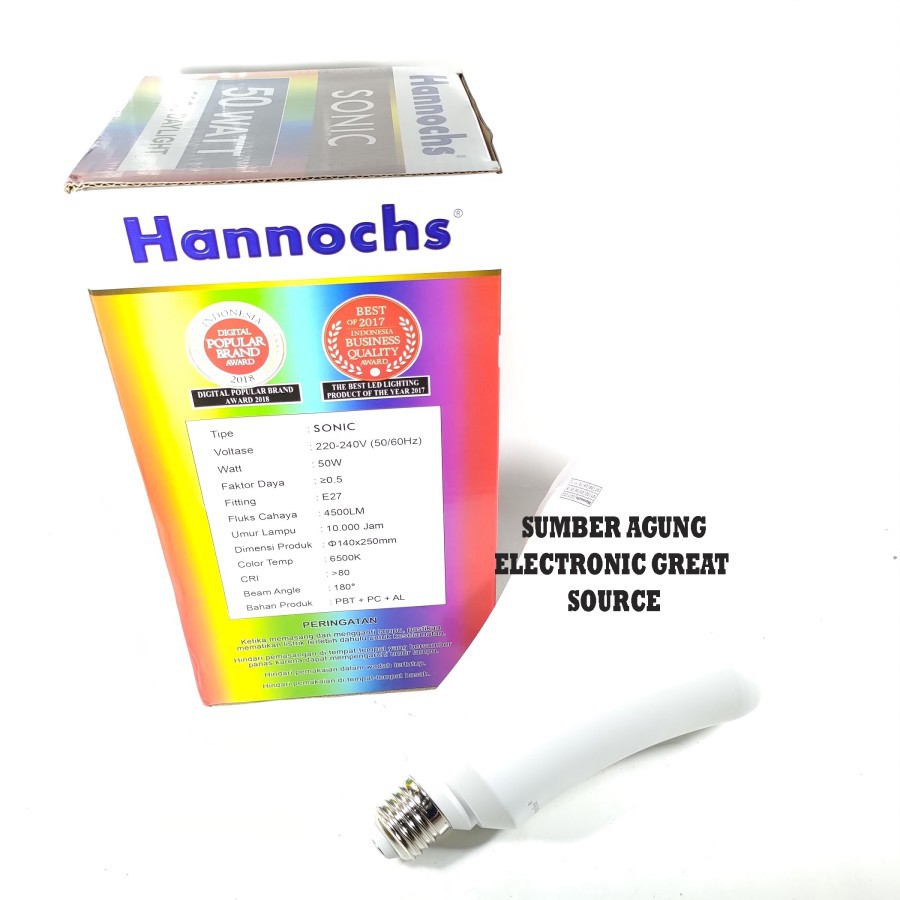 Hannochs Sonic Lampu LED 50W Garansi Cahaya Putih SNI 4500LM Super Ter