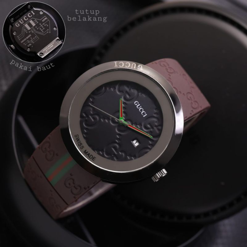 JAM TANGAN WANITA GUCCI RUBBER TANGGAL AKTIF || DIAMETER 4 CM || COD