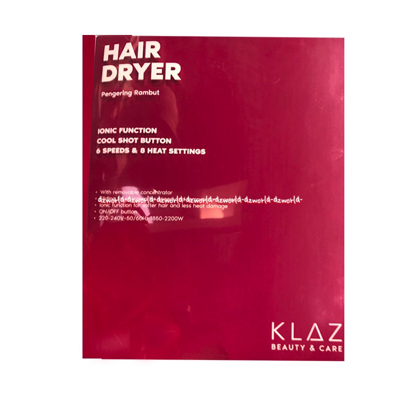 Klaz Hair Dryer Pink Black Pengering Rambut 8kontrol Temperatur Hair Drayer Klas Besar Salon Kokoh Klaz Beauty &amp; Cair Ionic