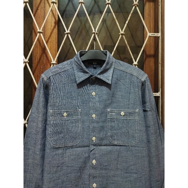 kemeja uniqlo second original S kemeja polos chambray kasual pria murah terlaris