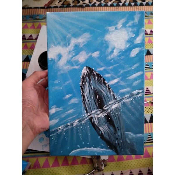 20x30 Murah Custom Lukisan Kanvas Cat Acrylic Handmade Pemandangan Senja Sunset Gunung Pohon Langit 