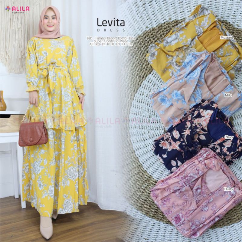 LEVITA DRESS BY ALILA / SETELAN WANITA POLOS BAHAN FURANO IMPORT MOTIF FLORAL