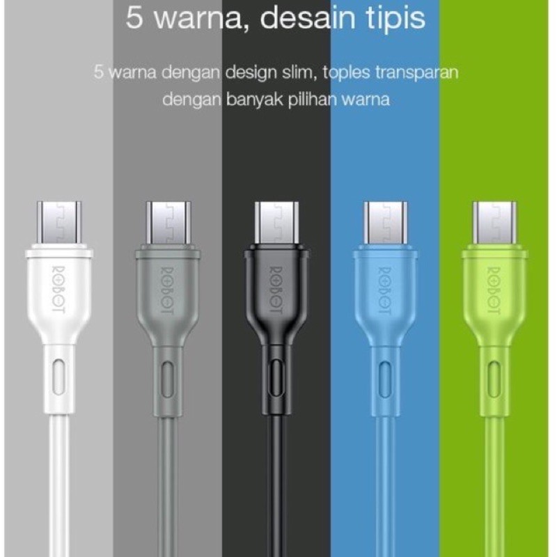 Per Pcs RUNDOM KABEL DATA MICRO USB ROBOT RBM100 COLORFULL ORIGINAL WARNA RUNDOM