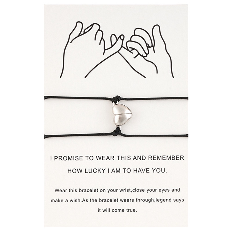 Fancyqube 2pcs / Set Gelang Tali Magnetik Adjustable Bentuk Hati Warna Hitam Merah Untuk Pria Dan Wanita