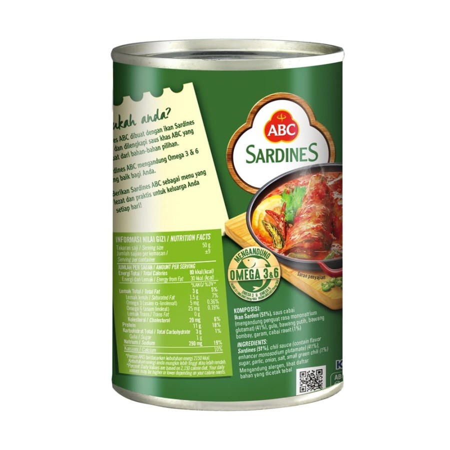 SARDEN SAUS EXTRA PEDAS ABC SARDINES IN EXTRA CHILLI SAUCE 425GR