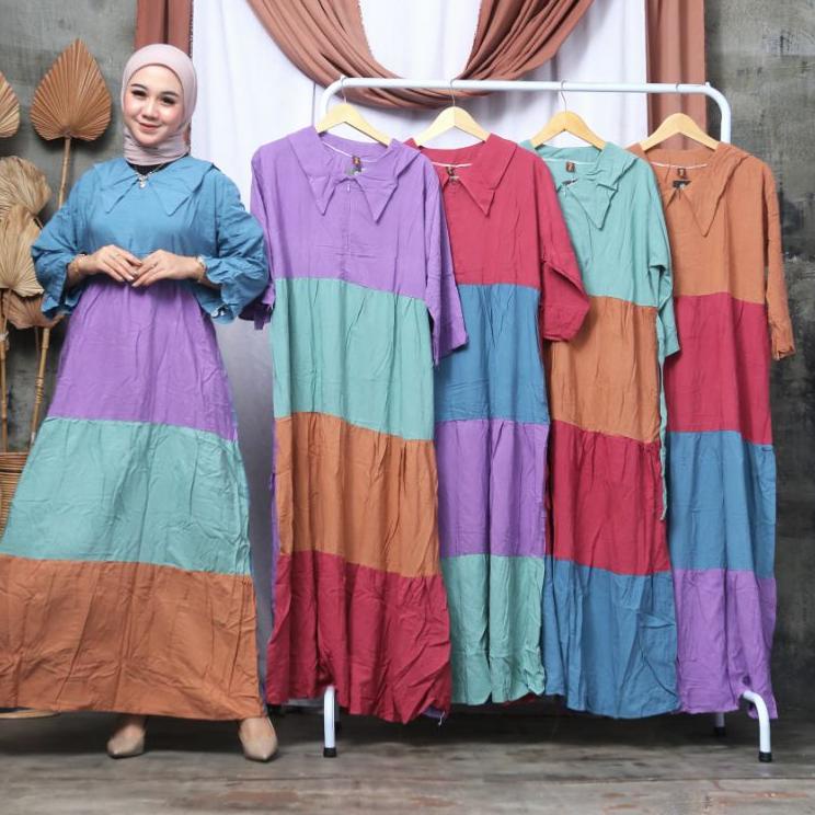Bagus Banget.. KEKINIAN GAMIS MIDI SUSUN BABYSOFT || DRESS SUSUN PELANGI LENGAN PANJANG