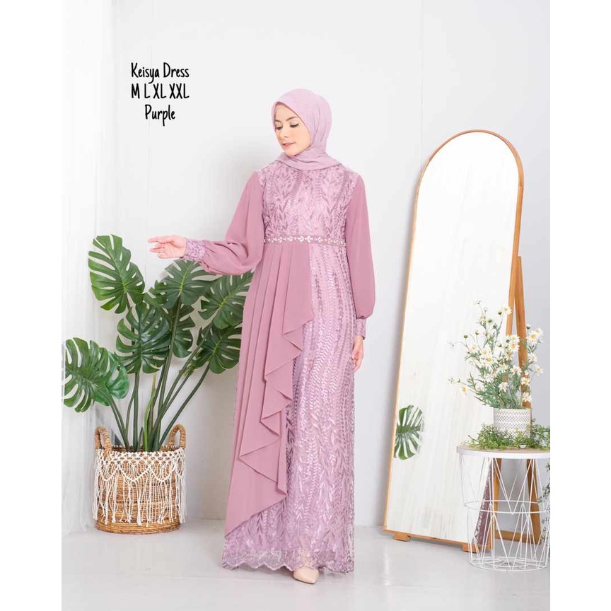 Permata Olshop / Gamis Kebaya Modern Brokat Mix Ceruty Baby Doll / Kebaya Gamis Kondangan / Gamis Pesta Mewah / Dress Modern