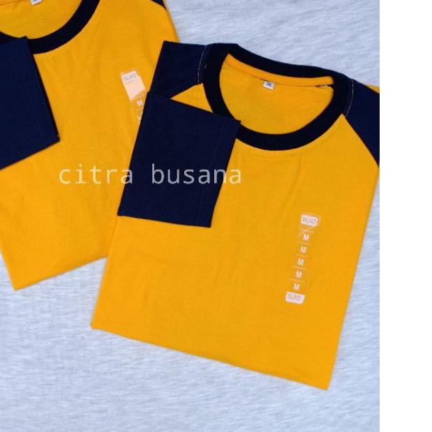✻ KAOS RAGLAN COMBED KUNING KUNYIT - NAVY LENGAN 3/4 dan PANJANG ➲