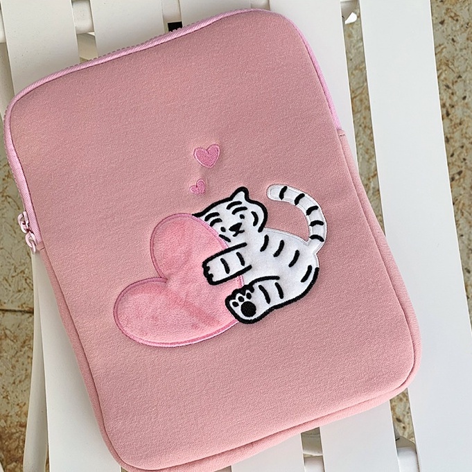 Sleeve Pouch Sarung Tas Bag Case Ipad Tab Tablet Macbook Air Pro Laptop Asus Acer Lenovo HP Huawei 11 12 13 14 15 inch Motif Gambar Harimau Tiger Warna Pink Lucu Cute Murah Korean Model