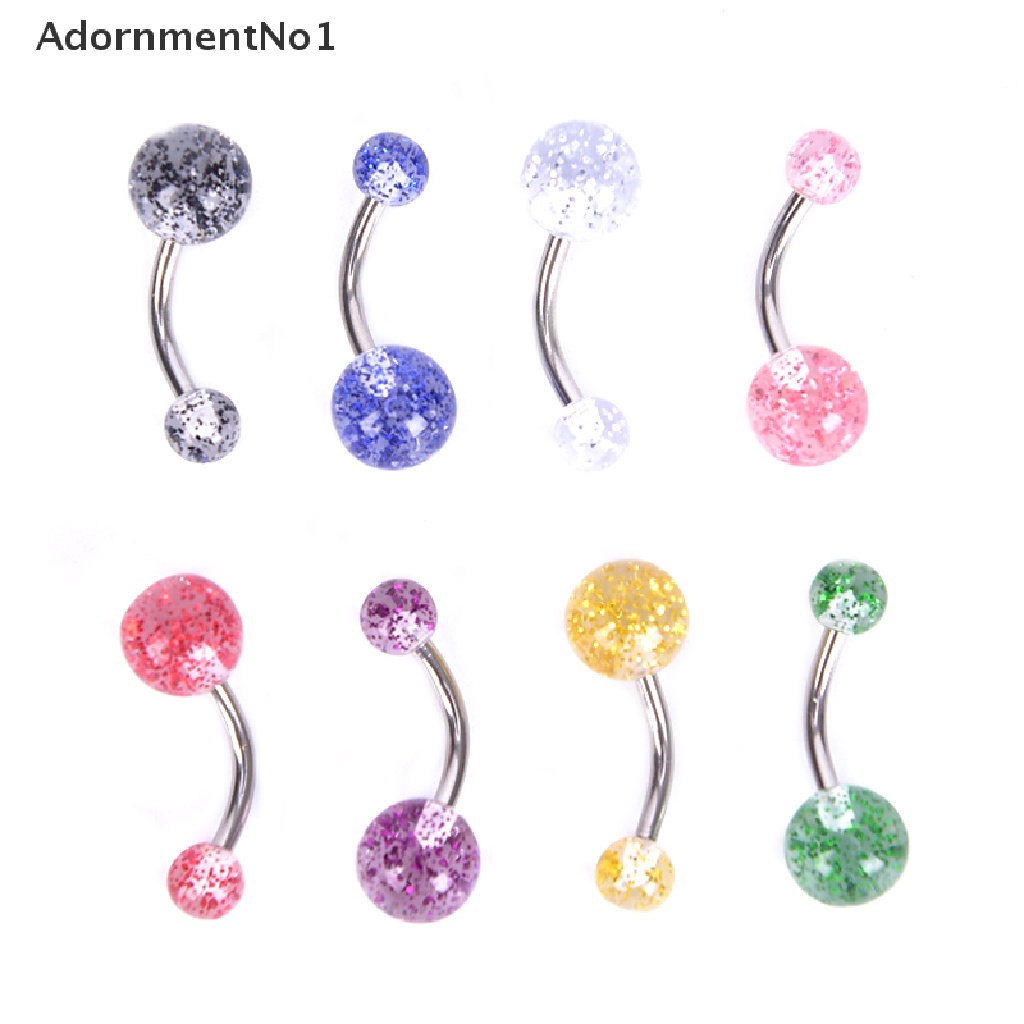 (AdornmentNo1) 8pcs / Set Cincin Tindik Pusar / Perut Desain Barbell Hias Glitter Warna Warni Untuk Wanita