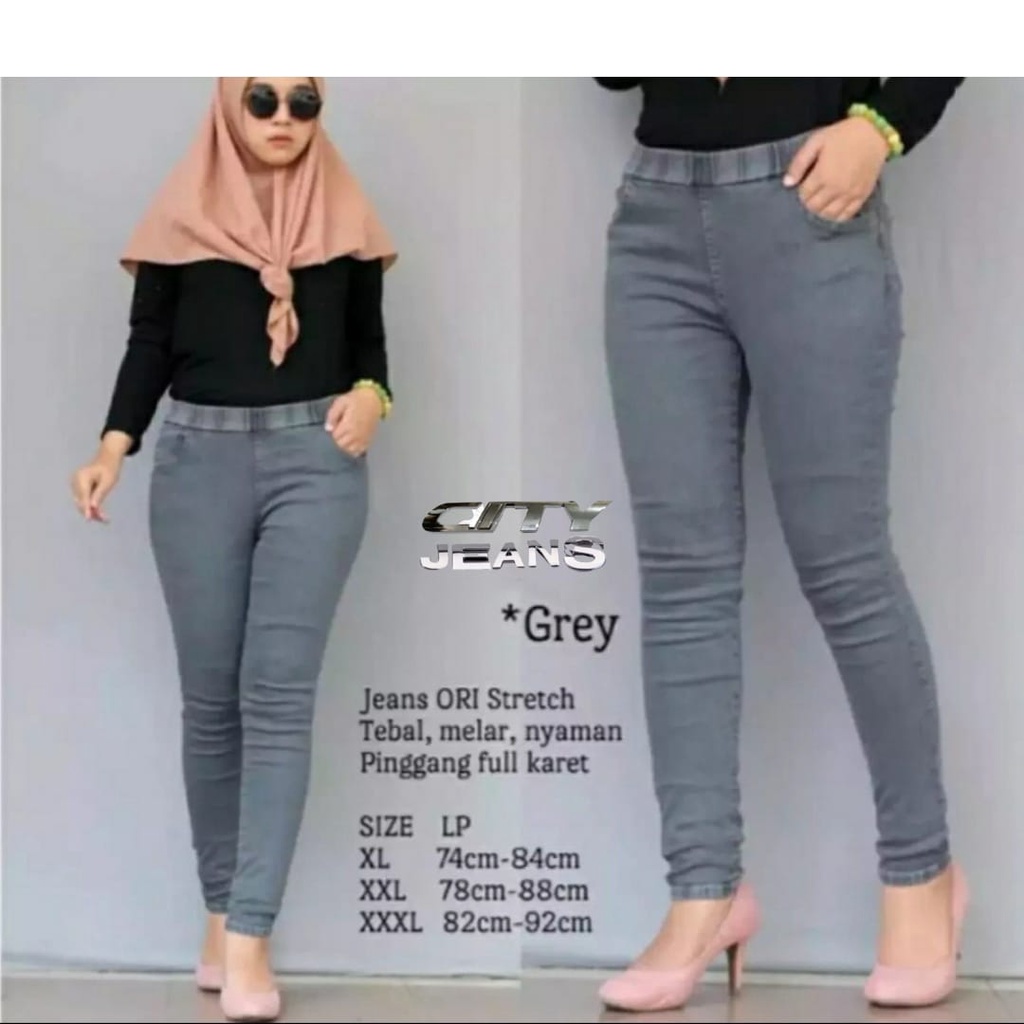 Celana Jeans Wanita Jumbo Murah Pinggang Karet Legging Panjang Cewek Big Size Hitam Jins Terbaru 4.8