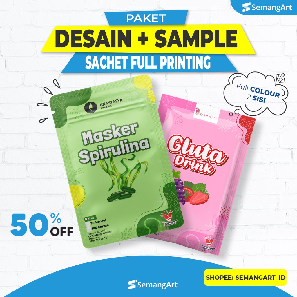 Paket Desain + Sample Kemasan Sachet Full Printing