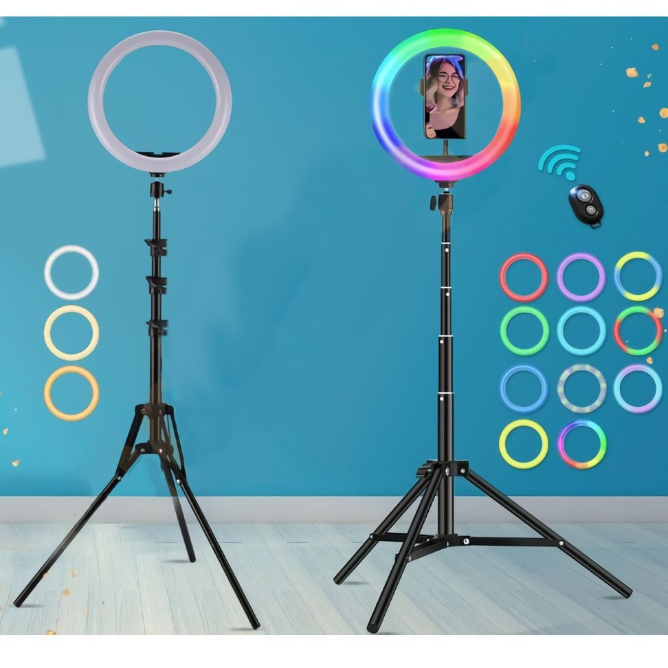 INFY - R224 RING LIGHT PAKET SUPER LENGKAP 26CM 33CM RGB+ HPHOLDER + TRIPOD 1,6M&amp;2,1M ringlight