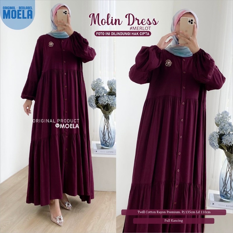 Gamis dress rayon polos Amora/Anse/Celin/Baisa/Biumi/Molin/Ciaji/Jihas/Flate/Tosti/Milly/Tisa/Siuti/Chesa/Fimel/Yapi/Lilci/Balo/Polse/Rensi/Silom/Neta/Rome by Moela berlabel-Molin merlot