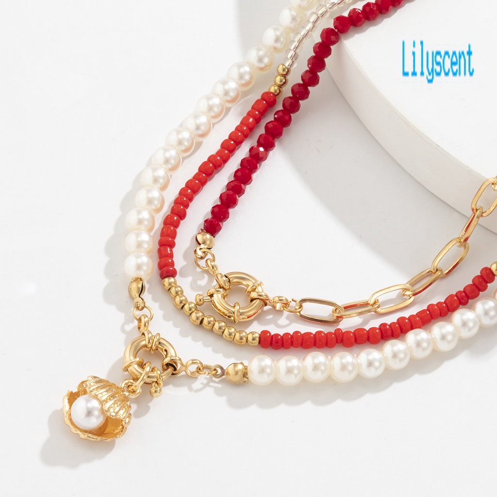 3pcs Kalung Multilayer Dengan Liontin Mutiara Imitasi Untuk Wanita