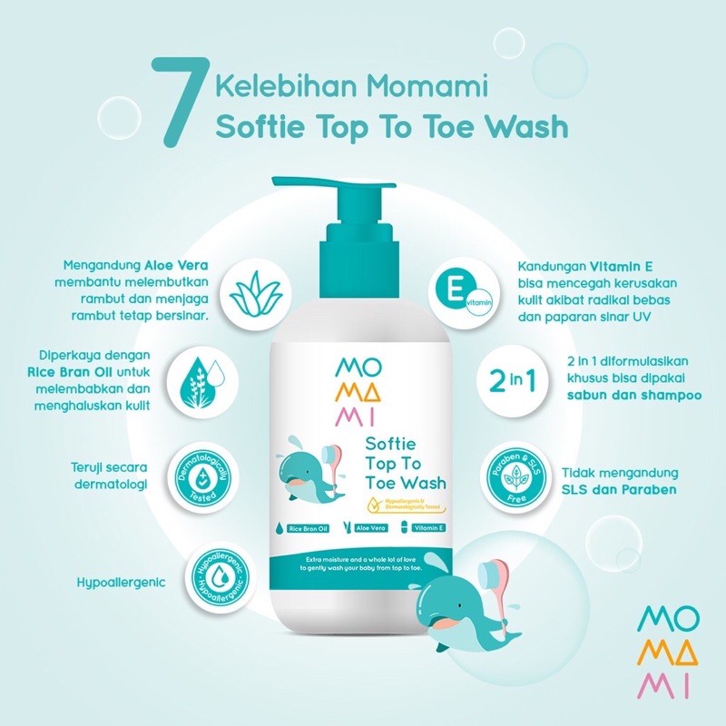 Momami Softie Top to Toe Wash 235ml - Sabun Shampo Bayi 235ml 2in1