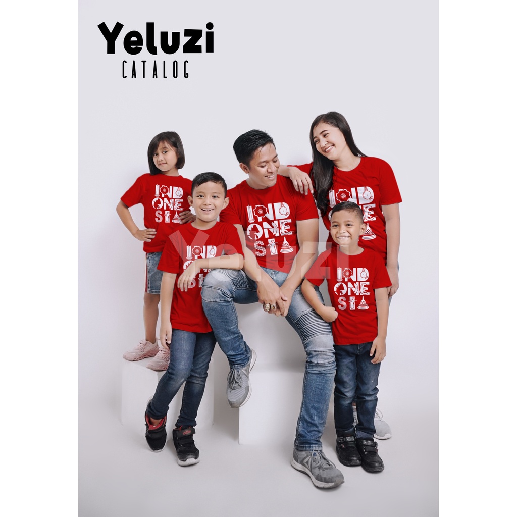 Baju Couple Keluarga Sarimbit Kaos Oblong Agustusan INDONESIA Merah Putih - Katun Combed 24s - YELUZI