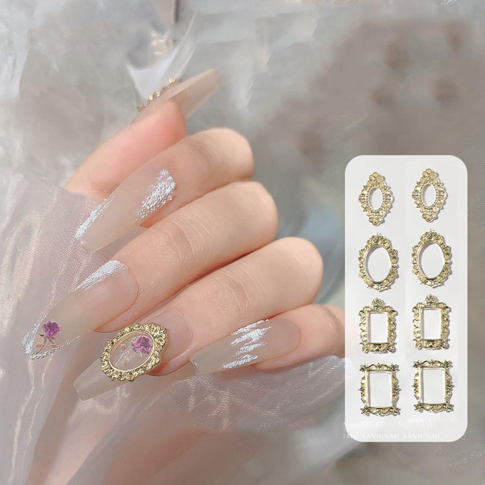 Needway Bingkai Foto Nail Art Dekorasi Emas Perak Alloy Hollow Ornamen Indah Klasik Retro DIY Nail Patch