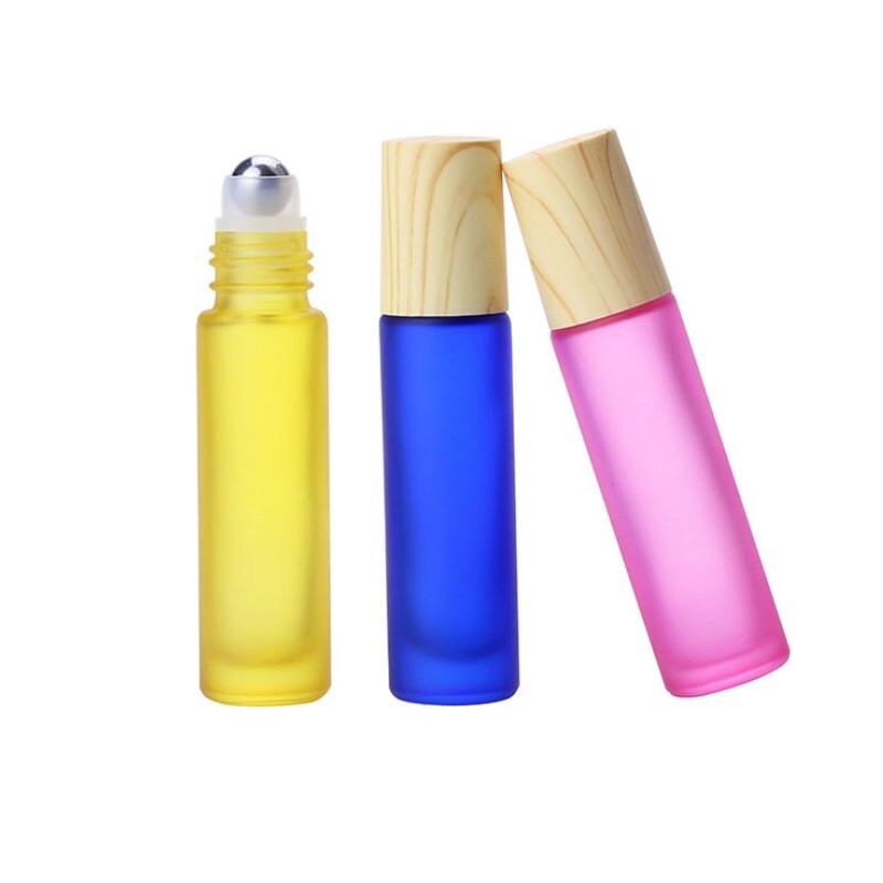 Botol Kaca Roll On Doff 10ml Frosted TEBAL Tutup Bambu Wood Bamboo Thick Bottle Roller Colorfull