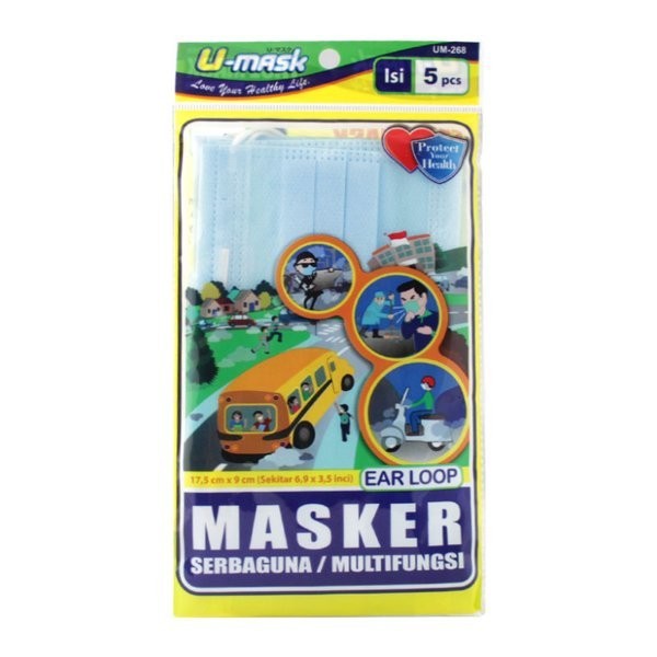 U-Mask Masker Earloop 3ply Grade B Biru isi 5