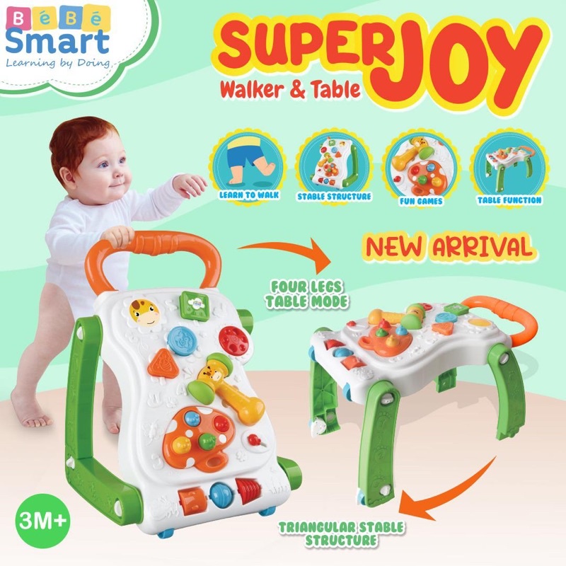 BEBE SMART SUPER JOY PUSH WALKER and TABLE /Mainan dorongan bayi belajar berjalan anak bayi/Bebesmart Baby Push Walker superjoy