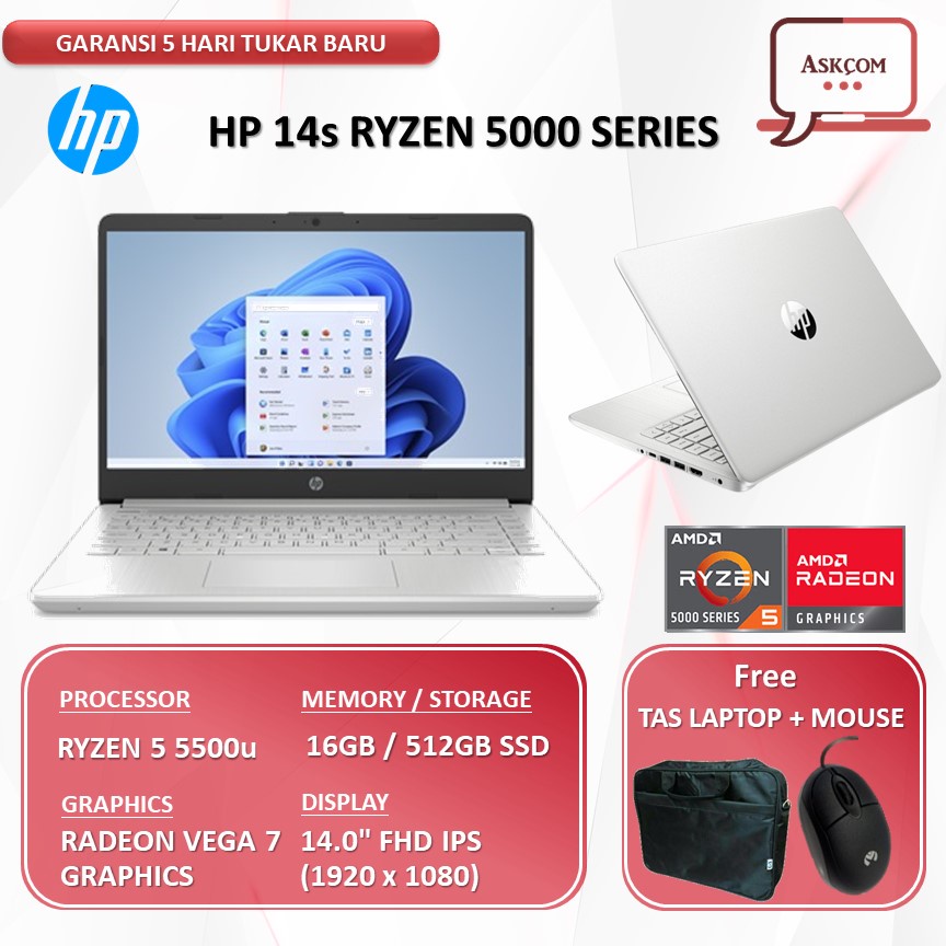 Laptop HP 14s / 15 Ryzen 5 5500U 16GB 512SSD Vega7 W11 14.0/15.6&quot;FHD IPS