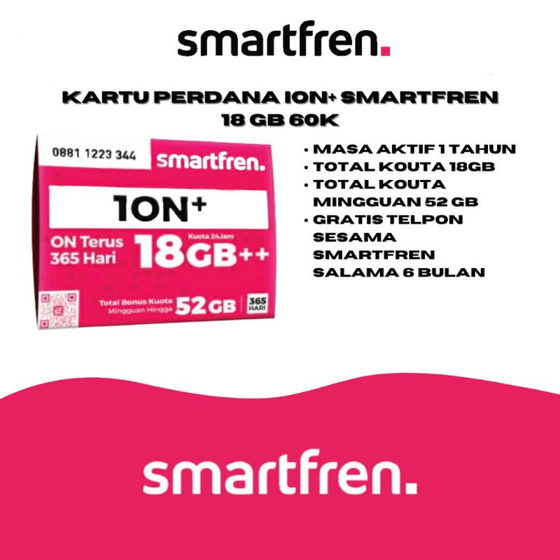 Perdana Smartfren ION+ ion+ 1ON+ 18GB masa aktif kartu 1thn