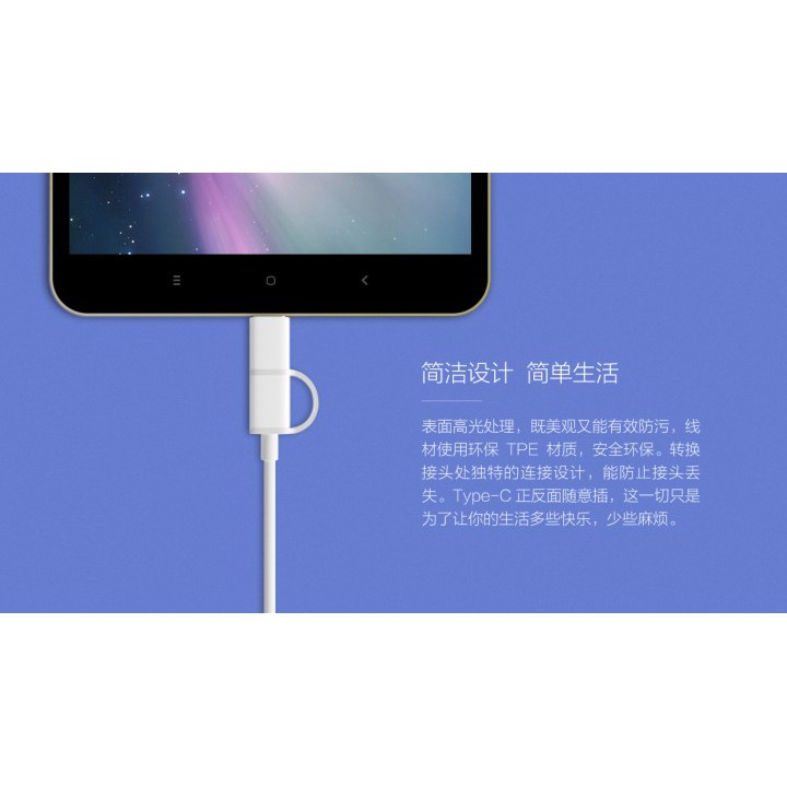 Data Cable Micro USB and USB Type-C 100CM XIAOMI 2in1 Original