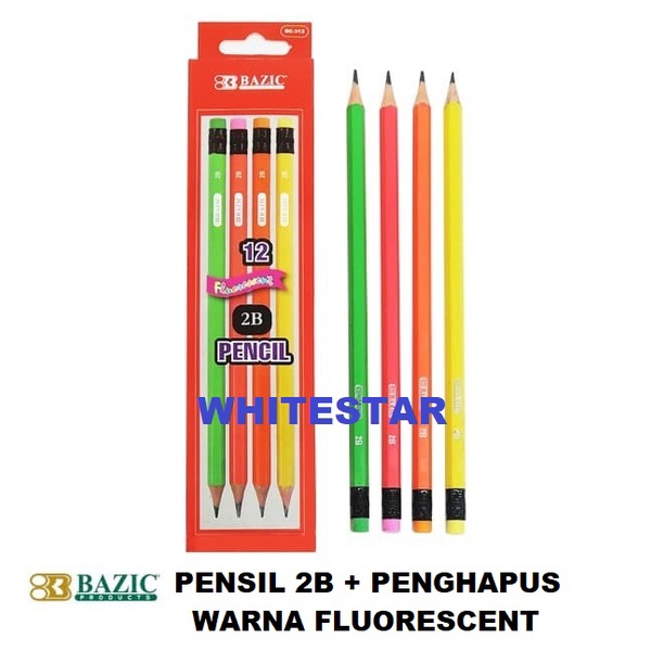 

pensil 2B + penghapus bazic - warna fluorescent