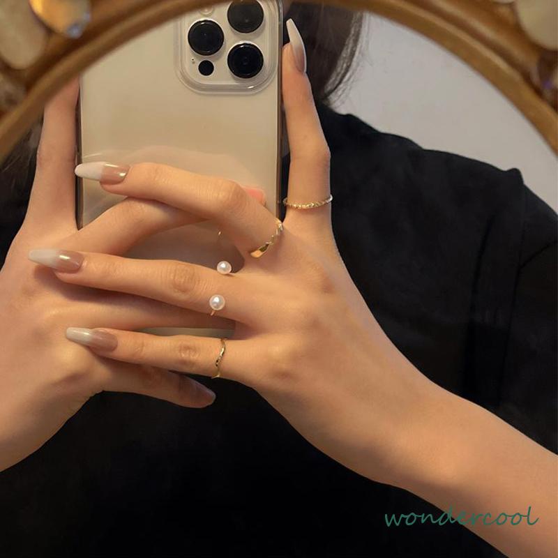 4 Pcs/set Korea Cincin Emas Untuk Wanita Sederhana Mutiara Elegan Cincin Set Dapat Disesuaikan Terbuka Perhiasan Hadiah-Won