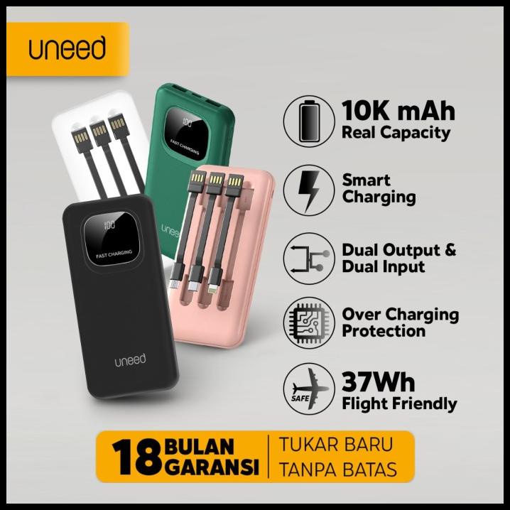 Uneed Powerbank 10000Mah Built In Cable Fast Charging 2.1A - Upb236