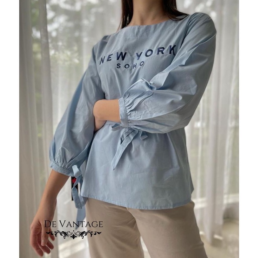 Blouse Lengan Pita / Blouse Pastel Gesper / Belted Women Blouse