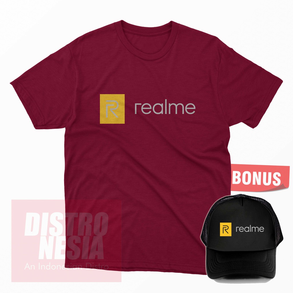 Tshirt Kaos Smartphone "REALME" Premium Bonus Topi - Baju Realme/Kaos Realme