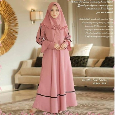 gamis syari ARIELIA gamis Remaja premium lebaran 2020 terbaru promo murah gamis syari + HIJAB