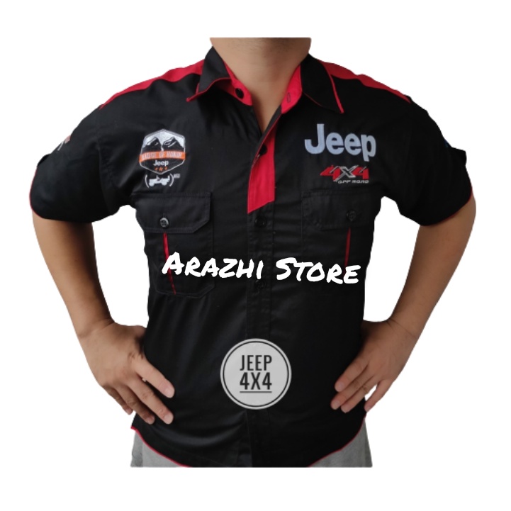 Seragam Otomotif Jeep Hitam Merah Pria Kemeja Komunitas Mobil Jeep Baju Driver Jeep Keren Kemeja Dri
