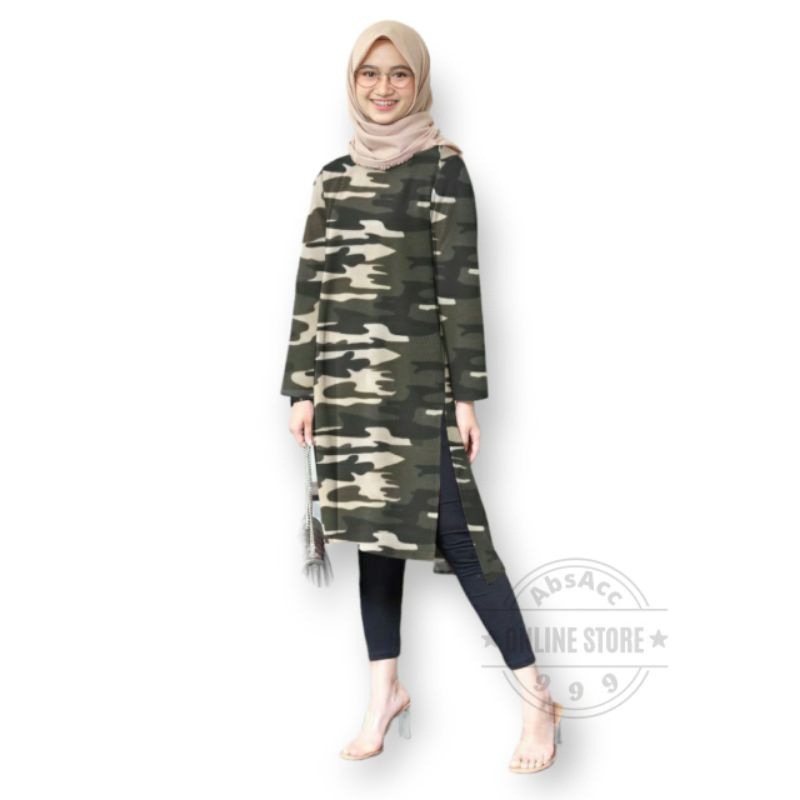 Tunik Long Size Motif Loreng Army Allsize XL