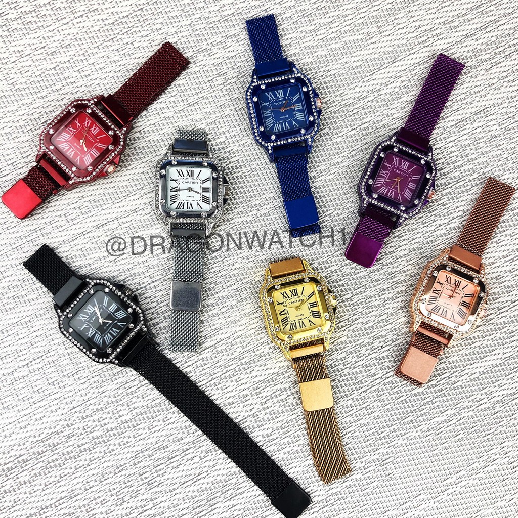 COD✅-Jam tangan wanita rantai segi magnet Penuh kristal analog watch fashion kualitas import   S1164