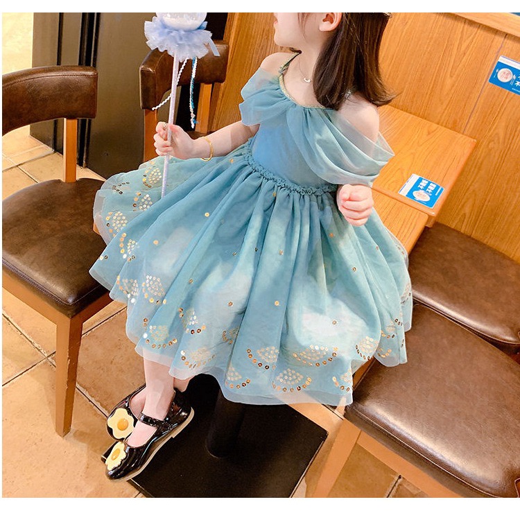 Dress Anak Strapless Perempuan Import Motif Princess Warna Biru