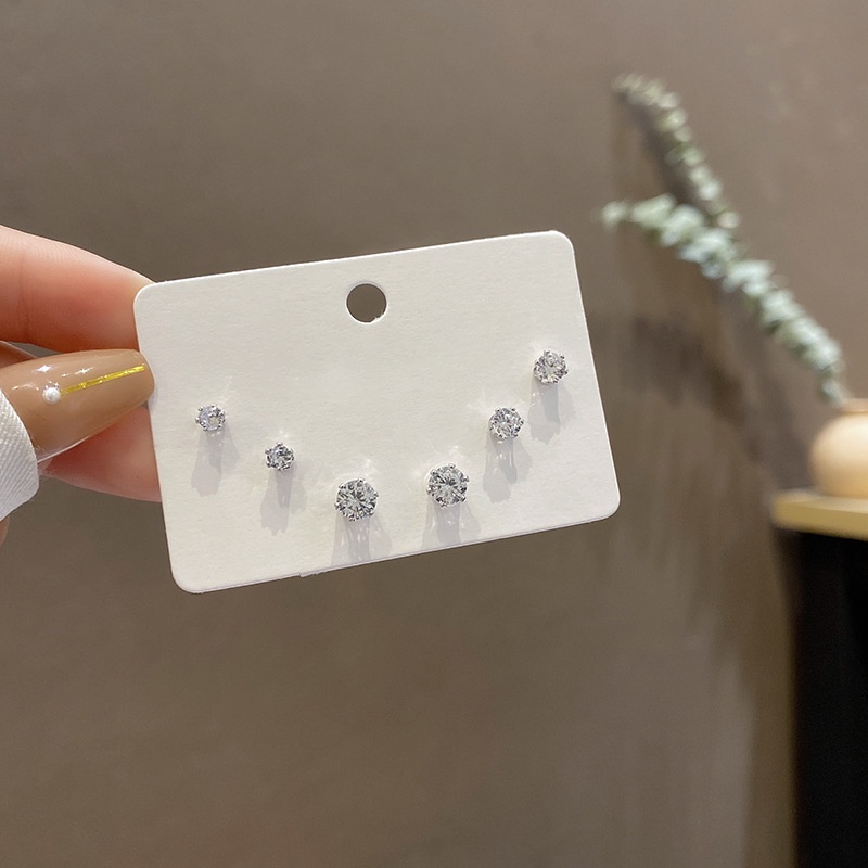 2022 6pcsset Anting Tusuk Silver Wanita Hias Zircon Untuk Hadiah