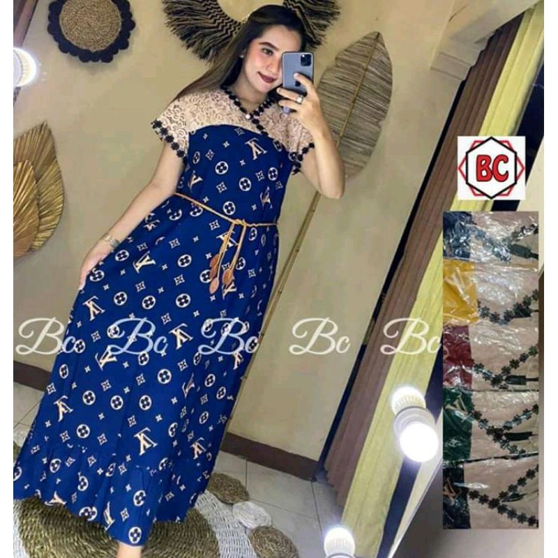 Daster Arab Mix Brukat Motiv LV Bahan Rayon Super Grade A  Resleting Belakang  Renda Milo