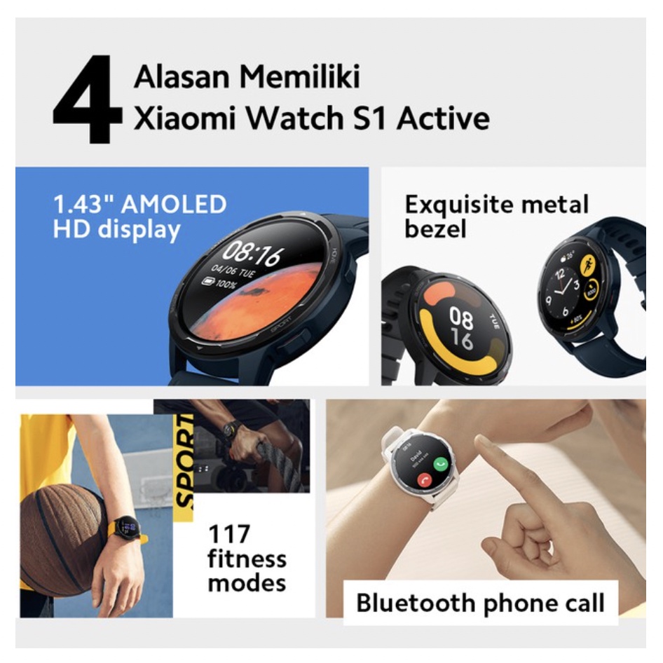 Xiaomi Watch S1 Active Layar AMOLED 1,43&quot; 60Hz Tahan Air 5 ATM* Baterai 470mAh 117 Mode Kebugaran / Xiaomi S1 Active Garansi Resmi