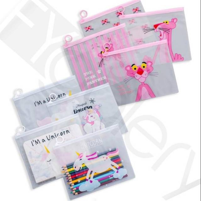 Medan Termurah Unicorn pink pouch Cosmetic pouch bag transparan import