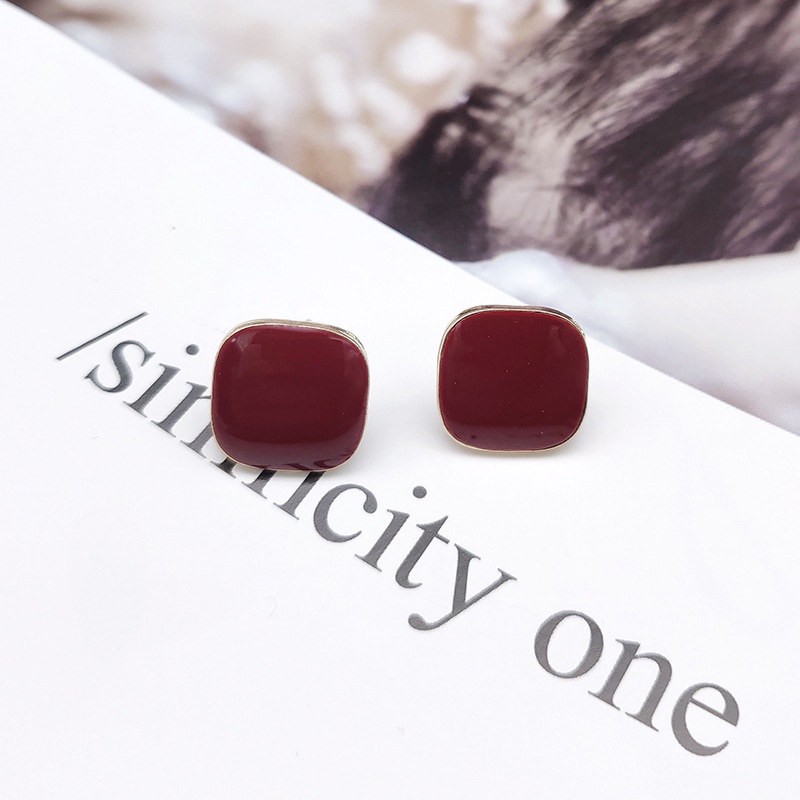 Anting Persegi Warna Retro Elegan S925 Jarum Perak Akrilik Warna Solid Anting-anting Wanita-red