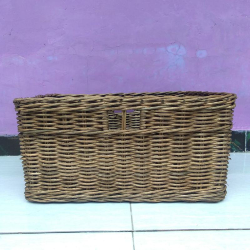 Keranjang rotan persegi kotak besar laci penyimpanan 42x32x22 cm