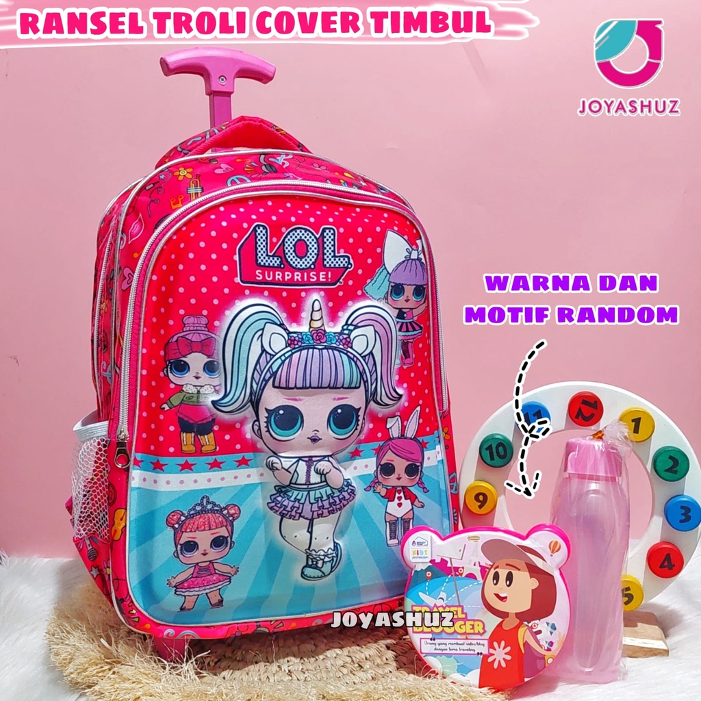 Tas Troli Anak Perempuan SD Gratis Set Alat Tulis - Tas Dorong Anak Perempuan Banyak Bonus - Troli 3 Dimensi Karakter Timbul - Tas Troly LOL - Joyashuz