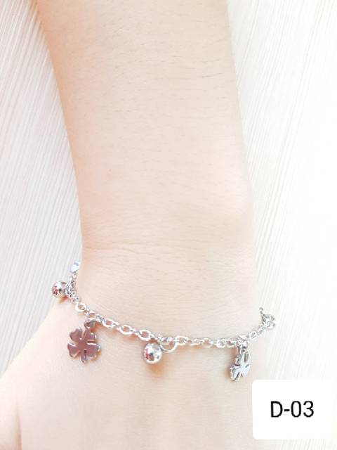 SET Gelang Tangan Kaki Daun Titanium Silver Antikarat