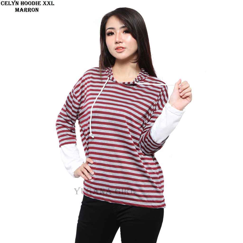 BL - 7B - CELYN.H Baju Atasan Kaos Hoodie Kombinasi Lengan Panjang Jumbo Murah Wanita Kekinian ...